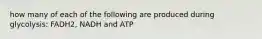 how many of each of the following are produced during glycolysis: FADH2, NADH and ATP