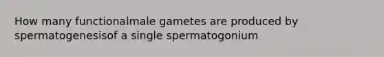 How many functionalmale gametes are produced by spermatogenesisof a single spermatogonium