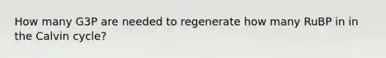 How many G3P are needed to regenerate how many RuBP in in the Calvin cycle?