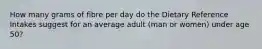 How many grams of fibre per day do the Dietary Reference Intakes suggest for an average adult (man or women) under age 50?