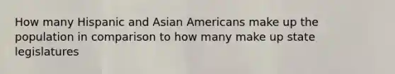 How many Hispanic and Asian Americans make up the population in comparison to how many make up state legislatures