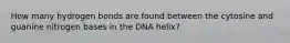 How many hydrogen bonds are found between the cytosine and guanine nitrogen bases in the DNA helix?