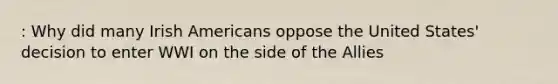 : Why did many Irish Americans oppose the United States' decision to enter WWI on the side of the Allies