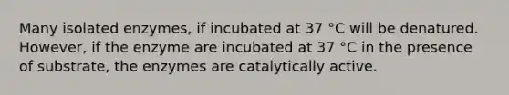 Many isolated enzymes, if incubated at 37 °C will be denatured. However, if the enzyme are incubated at 37 °C in the presence of substrate, the enzymes are catalytically active.