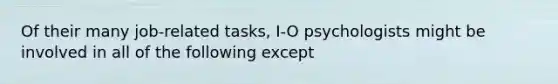 Of their many job-related tasks, I-O psychologists might be involved in all of the following except