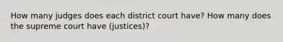 How many judges does each district court have? How many does the supreme court have (justices)?