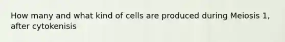 How many and what kind of cells are produced during Meiosis 1, after cytokenisis