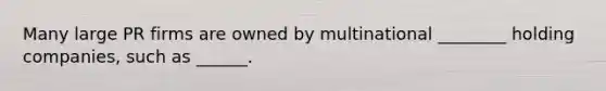 Many large PR firms are owned by multinational ________ holding companies, such as ______.