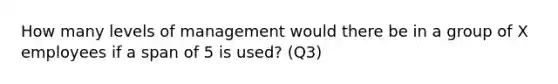 How many levels of management would there be in a group of X employees if a span of 5 is used? (Q3)