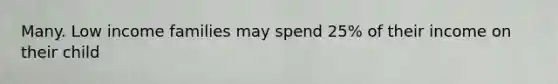 Many. Low income families may spend 25% of their income on their child