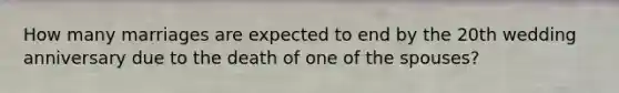 How many marriages are expected to end by the 20th wedding anniversary due to the death of one of the spouses?