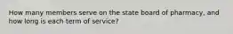 How many members serve on the state board of pharmacy, and how long is each term of service?