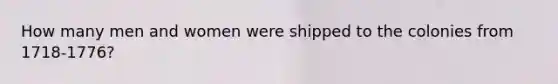 How many men and women were shipped to the colonies from 1718-1776?