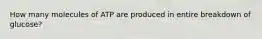 How many molecules of ATP are produced in entire breakdown of glucose?