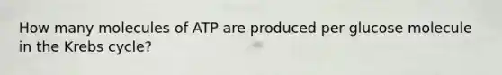 How many molecules of ATP are produced per glucose molecule in the <a href='https://www.questionai.com/knowledge/kqfW58SNl2-krebs-cycle' class='anchor-knowledge'>krebs cycle</a>?