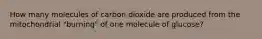 How many molecules of carbon dioxide are produced from the mitochondrial "burning" of one molecule of glucose?