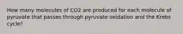 How many molecules of CO2 are produced for each molecule of pyruvate that passes through pyruvate oxidation and the Krebs cycle?