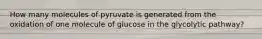 How many molecules of pyruvate is generated from the oxidation of one molecule of glucose in the glycolytic pathway?