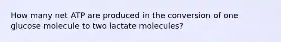 How many net ATP are produced in the conversion of one glucose molecule to two lactate molecules?