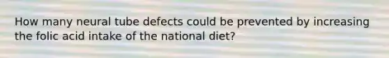 How many neural tube defects could be prevented by increasing the folic acid intake of the national diet?