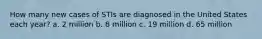 How many new cases of STIs are diagnosed in the United States each year? a. 2 million b. 8 million c. 19 million d. 65 million