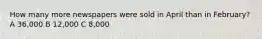 How many more newspapers were sold in April than in February? A 36,000 B 12,000 C 8,000