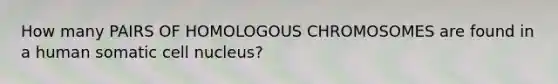 How many PAIRS OF HOMOLOGOUS CHROMOSOMES are found in a human somatic <a href='https://www.questionai.com/knowledge/ksZq6y1LRD-cell-nucleus' class='anchor-knowledge'>cell nucleus</a>?