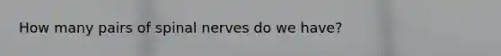 How many pairs of <a href='https://www.questionai.com/knowledge/kyBL1dWgAx-spinal-nerves' class='anchor-knowledge'>spinal nerves</a> do we have?