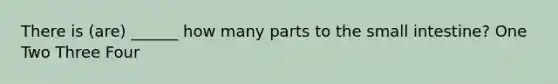 There is (are) ______ how many parts to the small intestine? One Two Three Four