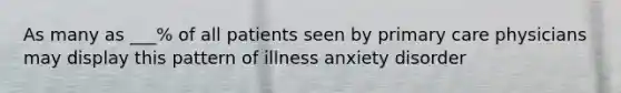 As many as ___% of all patients seen by primary care physicians may display this pattern of illness anxiety disorder