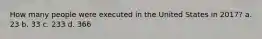 How many people were executed in the United States in 2017? a. 23 b. 33 c. 233 d. 366