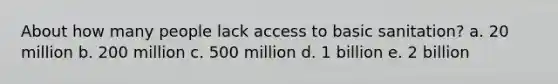 About how many people lack access to basic sanitation? a. 20 million b. 200 million c. 500 million d. 1 billion e. 2 billion