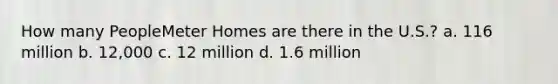 How many PeopleMeter Homes are there in the U.S.? a. 116 million b. 12,000 c. 12 million d. 1.6 million