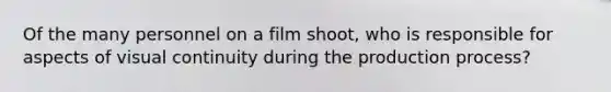 Of the many personnel on a film shoot, who is responsible for aspects of visual continuity during the production process?