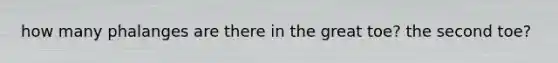 how many phalanges are there in the great toe? the second toe?