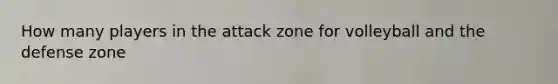 How many players in the attack zone for volleyball and the defense zone