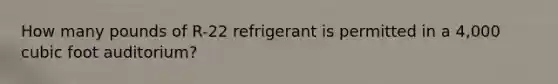 How many pounds of R-22 refrigerant is permitted in a 4,000 cubic foot auditorium?