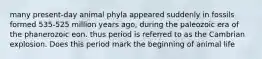 many present-day animal phyla appeared suddenly in fossils formed 535-525 million years ago, during the paleozoic era of the phanerozoic eon. thus period is referred to as the Cambrian explosion. Does this period mark the beginning of animal life