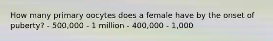 How many primary oocytes does a female have by the onset of puberty? - 500,000 - 1 million - 400,000 - 1,000