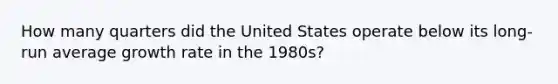 How many quarters did the United States operate below its long-run average growth rate in the 1980s?