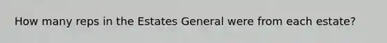 How many reps in the Estates General were from each estate?