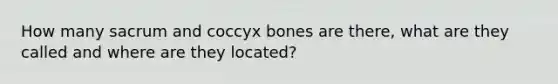 How many sacrum and coccyx bones are there, what are they called and where are they located?