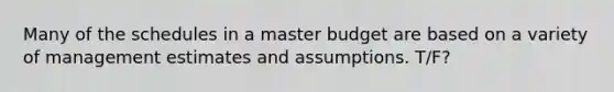 Many of the schedules in a master budget are based on a variety of management estimates and assumptions. T/F?