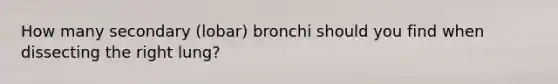 How many secondary (lobar) bronchi should you find when dissecting the right lung?