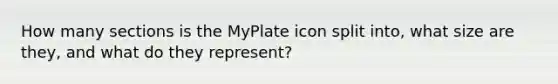 How many sections is the MyPlate icon split into, what size are they, and what do they represent?