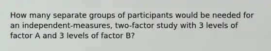 How many separate groups of participants would be needed for an independent-measures, two-factor study with 3 levels of factor A and 3 levels of factor B?