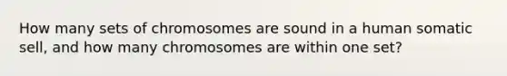 How many sets of chromosomes are sound in a human somatic sell, and how many chromosomes are within one set?