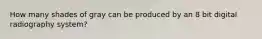 How many shades of gray can be produced by an 8 bit digital radiography system?