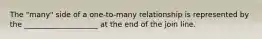 The "many" side of a one-to-many relationship is represented by the ____________________ at the end of the join line.