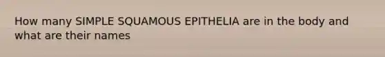 How many SIMPLE SQUAMOUS EPITHELIA are in the body and what are their names